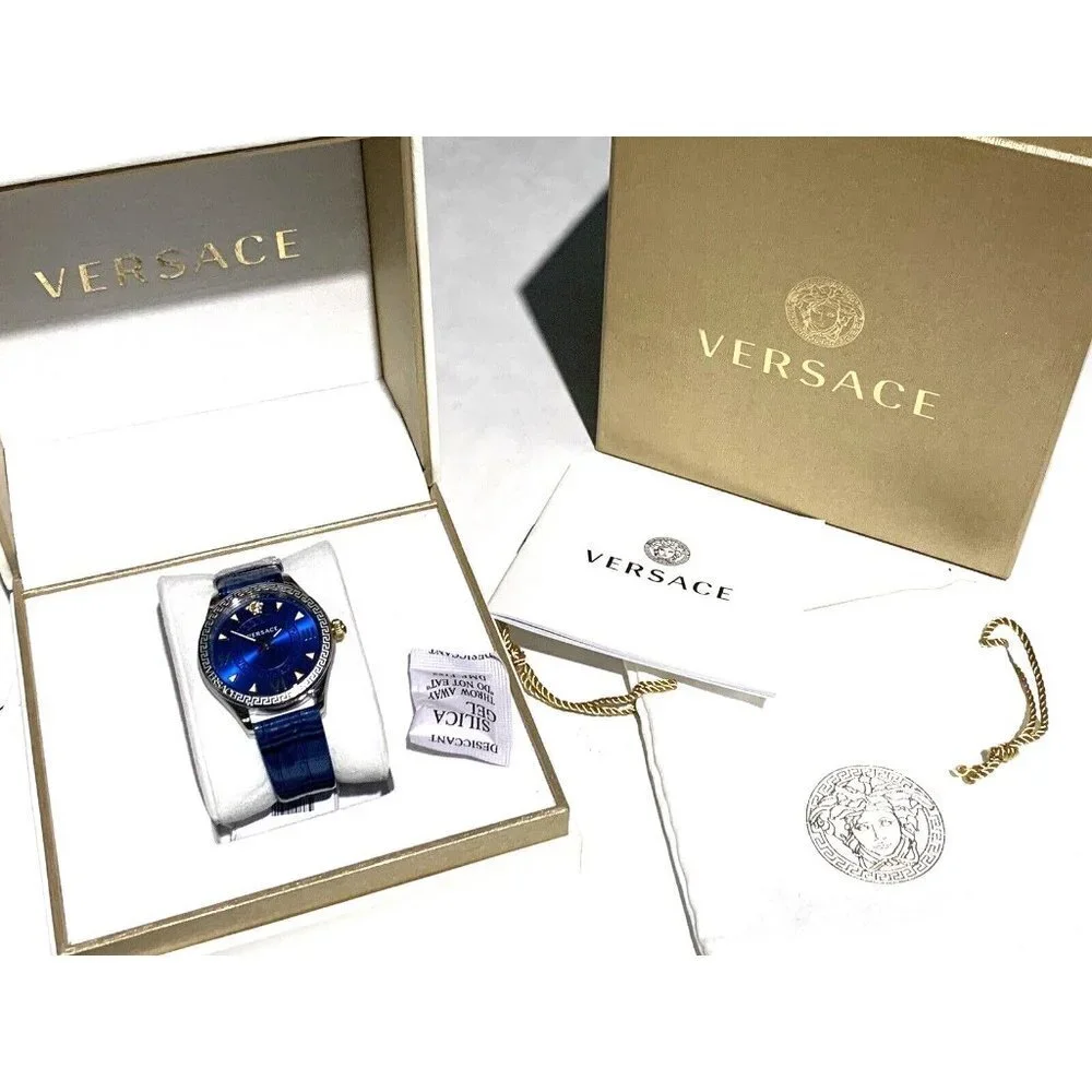 Versace Wome'ns Watch VE2S00122 Hellenyium Swiss Quartz Blue Dial Leathe…